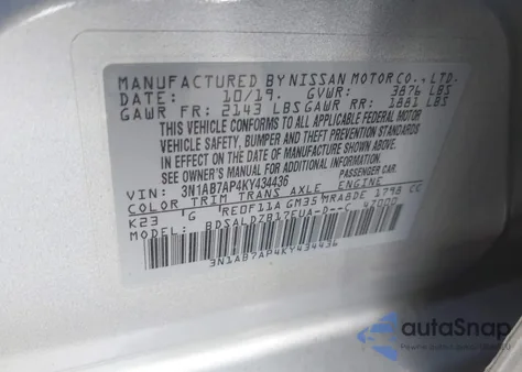 2019 Nissan Sentra Sv from USA, damaged, VIN 3N1AB7AP4KY434436